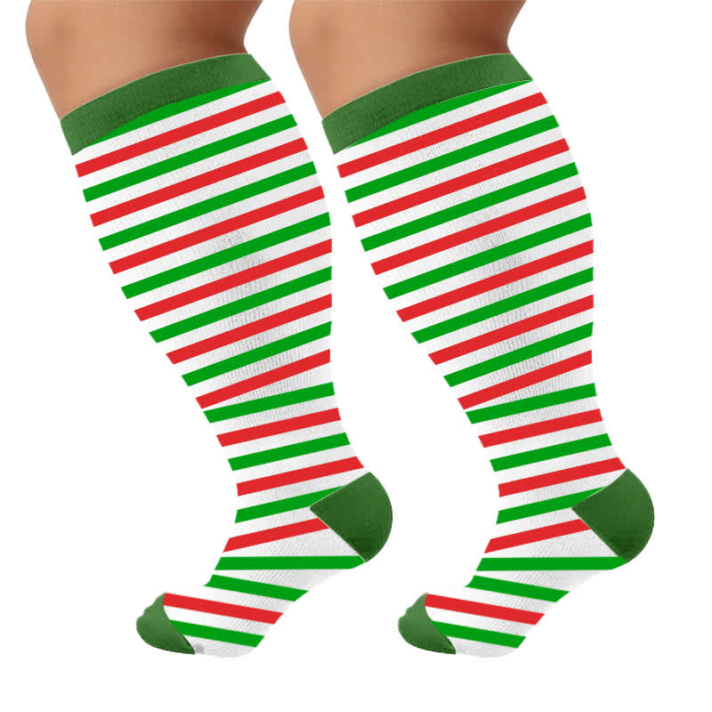 Plus Size Contrast Stripes Compression Socks - Green(1 Pair) - 4XL - image 6