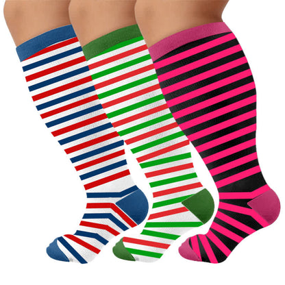 Plus Size Contrast Stripes Compression Socks - Multicolor(3 Pairs) - 4XL - image 1