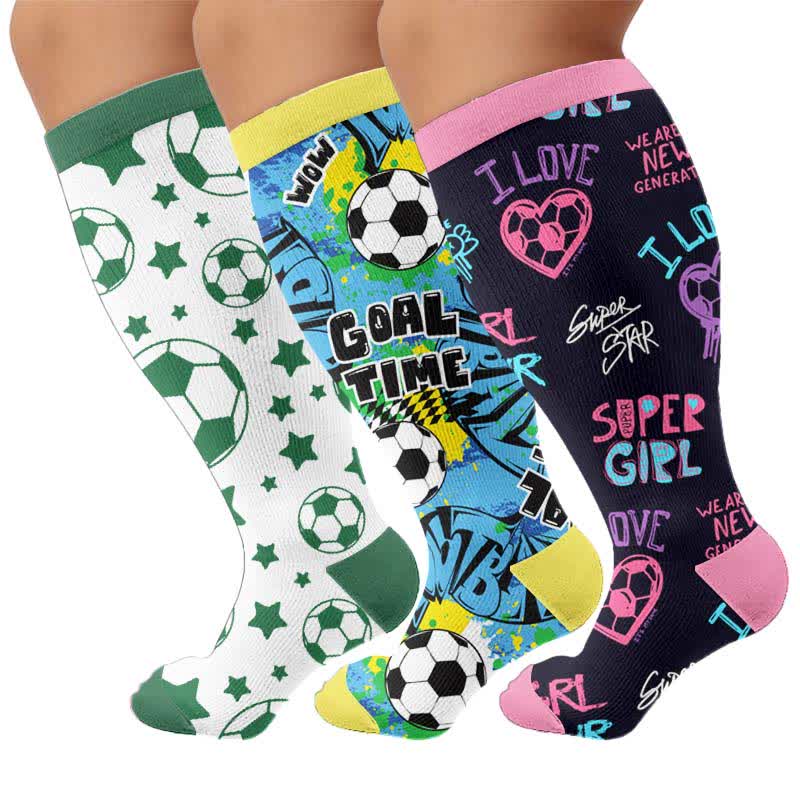 Plus Size Soccer Graffiti Compression Socks - Multicolor(3 Pairs) - 4XL - image 1