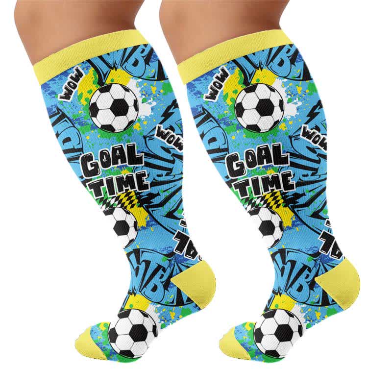 Plus Size Soccer Graffiti Compression Socks - Blue(1 Pair) - 4XL - image 6