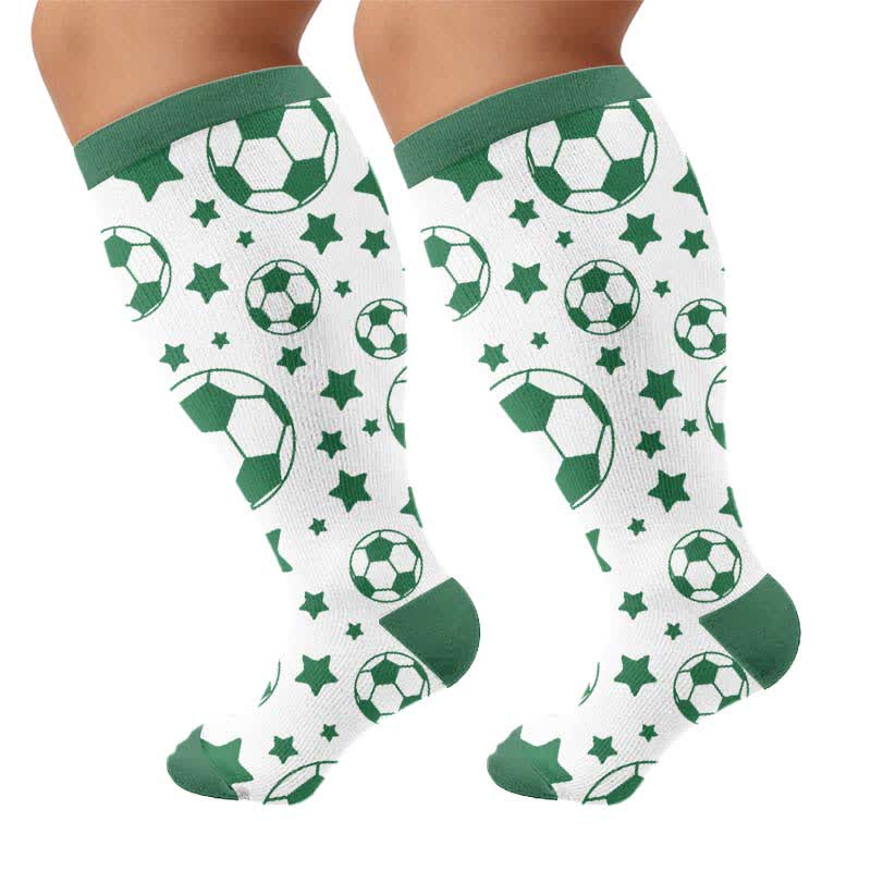 Plus Size Soccer Graffiti Compression Socks - Green(1 Pair) - 4XL - image 5