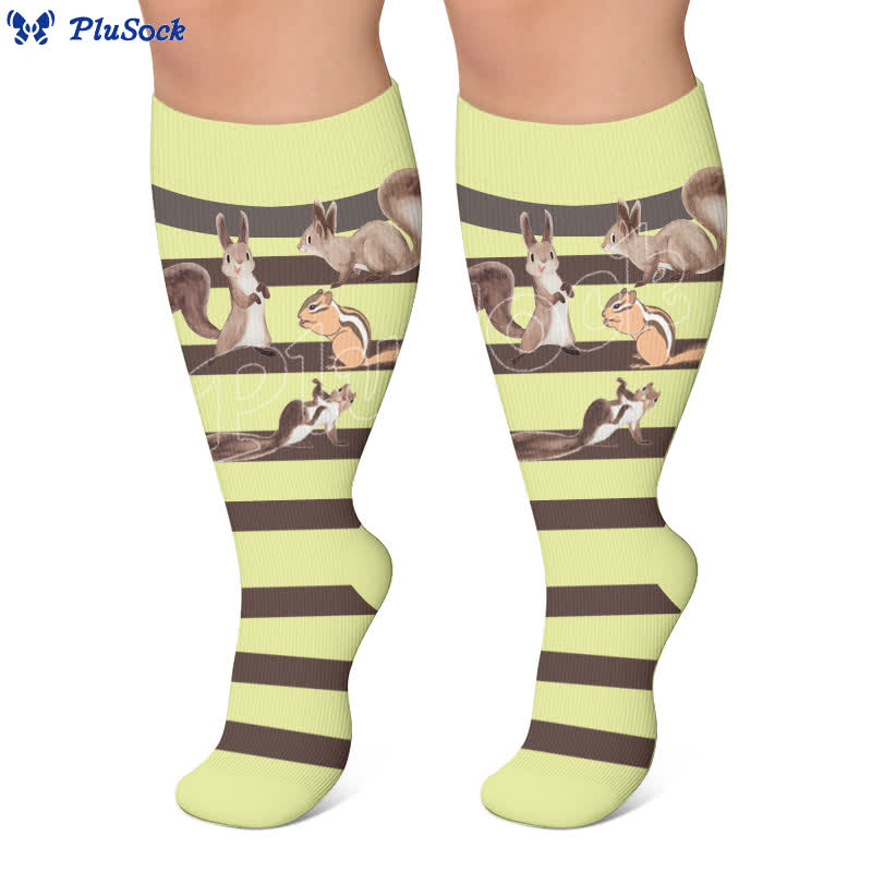 Plus Size Sloth Squirrel Stripes Compression Socks - image 2
