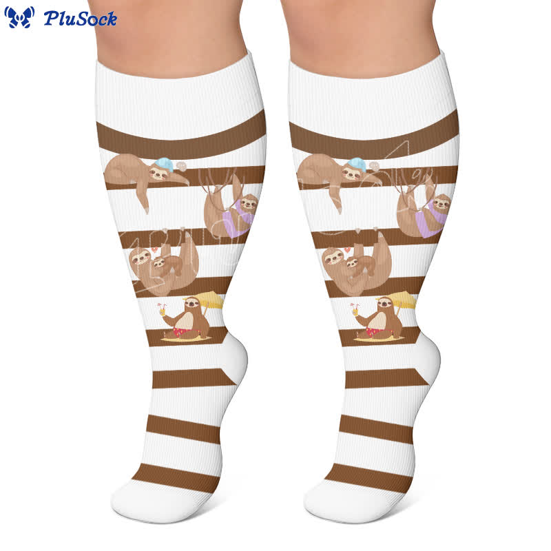 Plus Size Sloth Squirrel Stripes Compression Socks - image 3