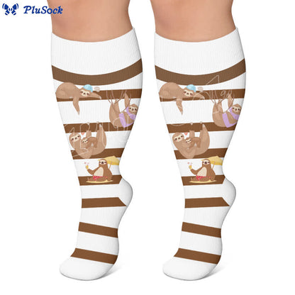 Plus Size Sloth Squirrel Stripes Compression Socks - image 3