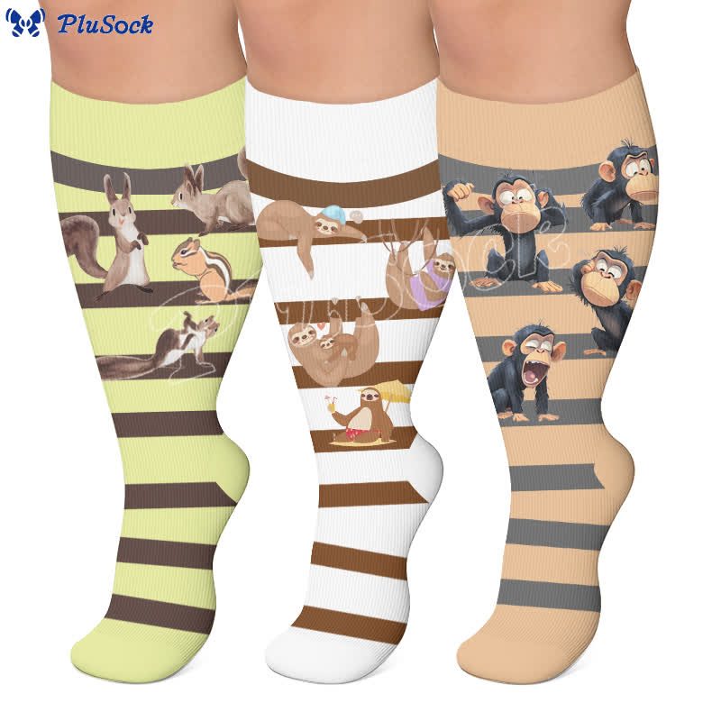 Plus Size Sloth Squirrel Stripes Compression Socks - image 0