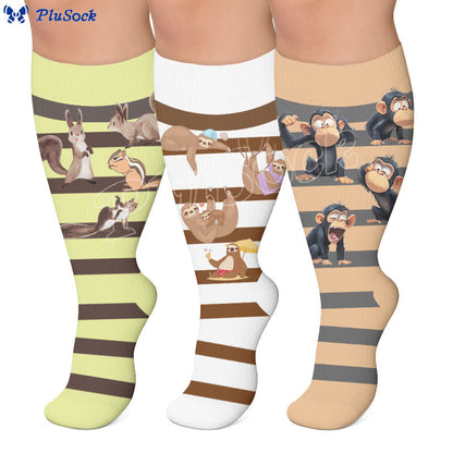 Plus Size Sloth Squirrel Stripes Compression Socks - image 0