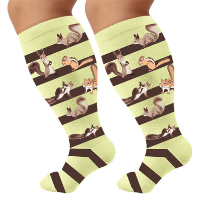 Plus Size Sloth Squirrel Stripes Compression Socks - Yellow(1 Pair) - 4XL - image 5