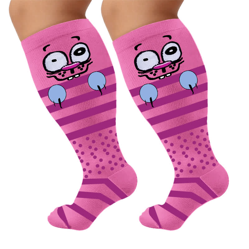 Plus Size Cartoon Animal Stripes Compression Socks - Red(1 Pair) - 4XL - image 6