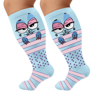 Plus Size Cartoon Animal Stripes Compression Socks - Blue(1 Pair) - 4XL - image 7