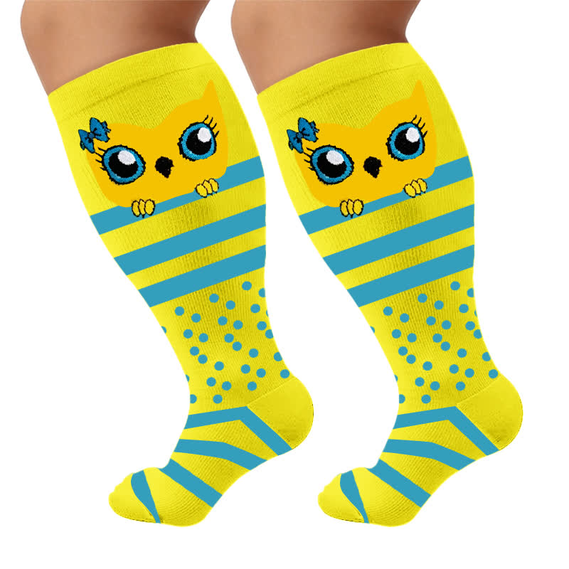 Plus Size Cartoon Animal Stripes Compression Socks - Yellow(1 Pair) - 4XL - image 5