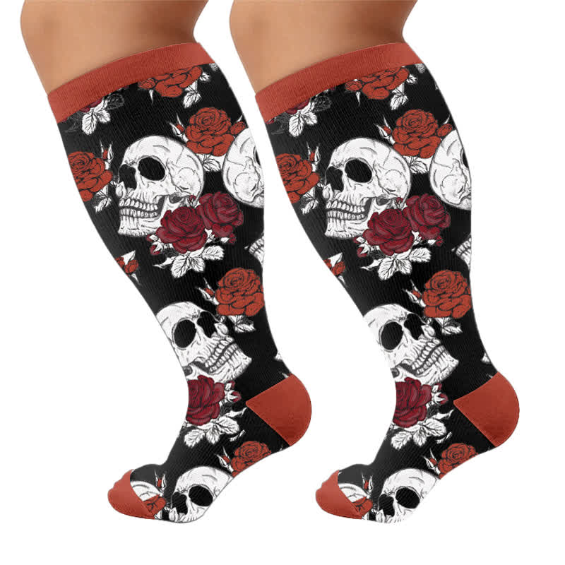 Plus Size Punk Butterfly Skull Compression Socks - Red(1 Pair) - 4XL - image 5
