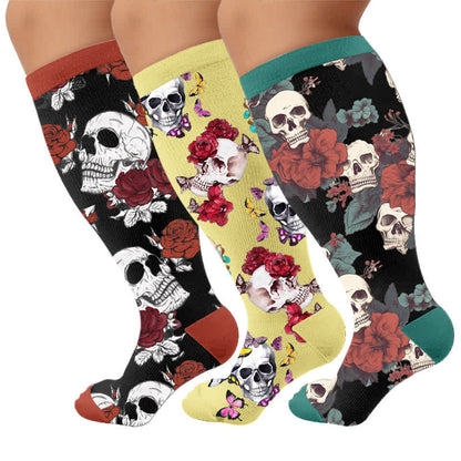 Plus Size Punk Butterfly Skull Compression Socks - Multicolor(3 Pairs) - 4XL - image 1