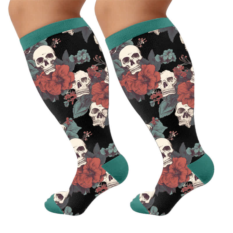 Plus Size Punk Butterfly Skull Compression Socks - Green(1 Pair) - 4XL - image 7
