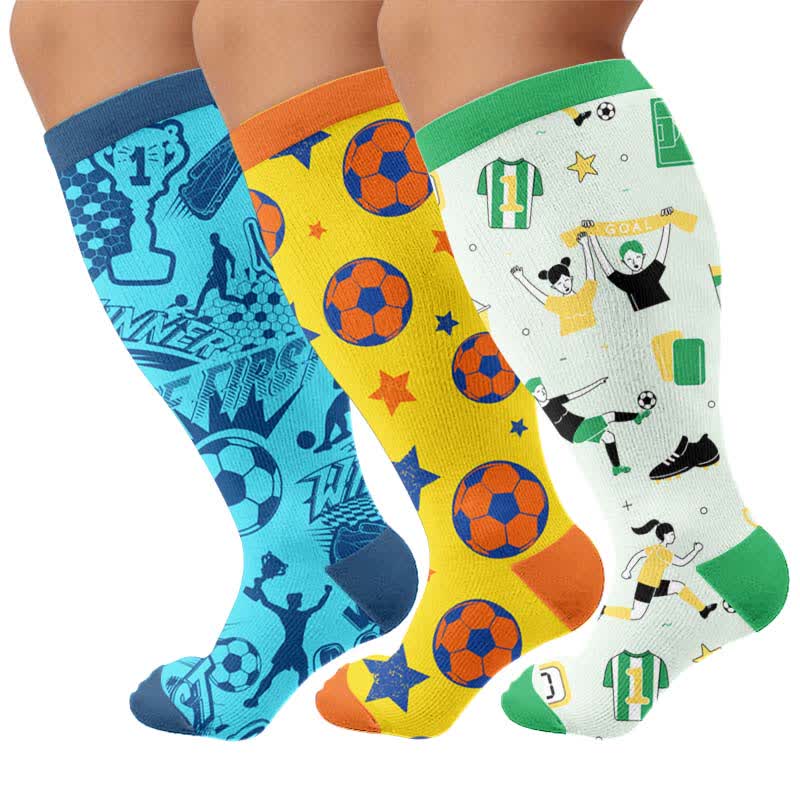 Plus Size Sport Soccer Print Compression Socks - Multicolor(3 Pairs) - 4XL - image 4