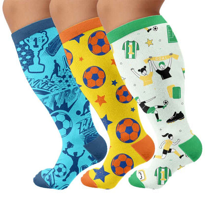 Plus Size Sport Soccer Print Compression Socks - Multicolor(3 Pairs) - 4XL - image 4