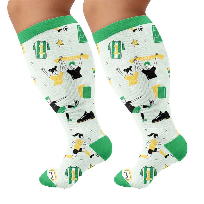 Plus Size Sport Soccer Print Compression Socks - Green(1 Pair) - 4XL - image 10