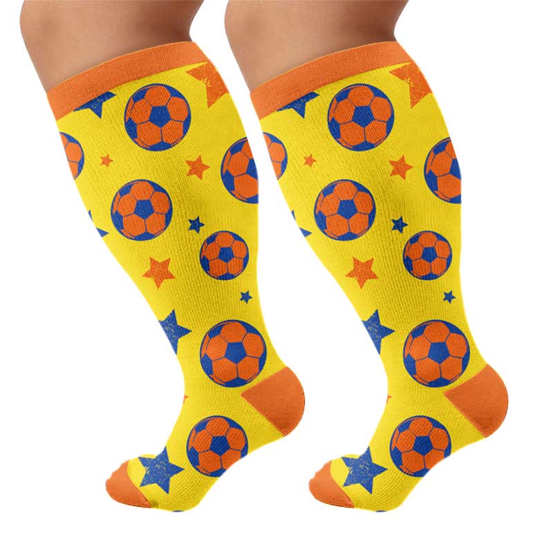 Plus Size Sport Soccer Print Compression Socks - Yellow(1 Pair) - 4XL - image 9