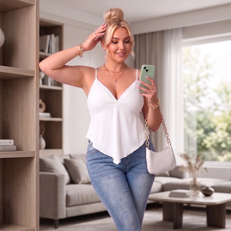 Plus Size Open Back V Neck Tank Top - image 3