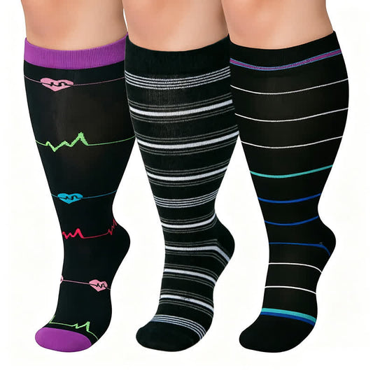 Plus Size Bamboo Heartbeat Stripe Compression Socks - image 0