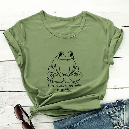 Plus Size Frog And Slogan Short Sleeve T-Shirt - Green - 3XL - image 0