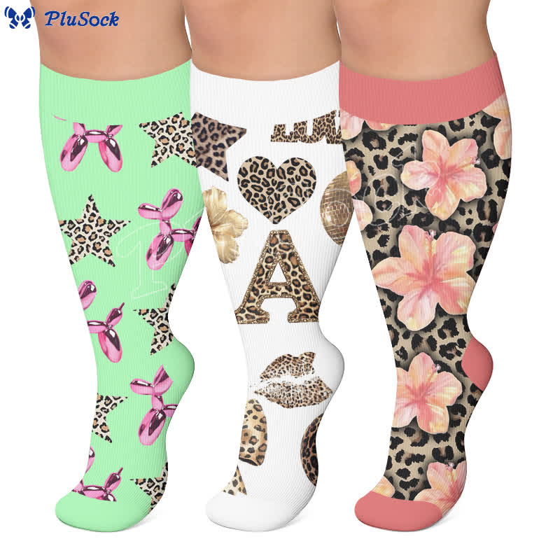 Plus Size Floral Leopard Compression Socks - image 0