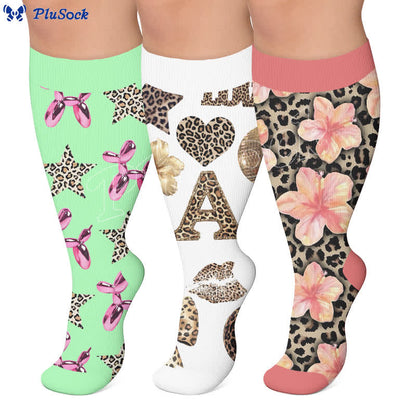 Plus Size Floral Leopard Compression Socks - image 0