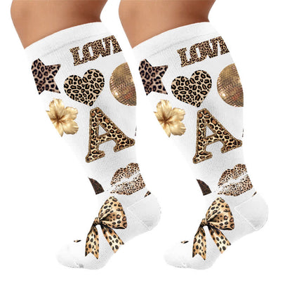 Plus Size Floral Leopard Compression Socks - White(1 Pair) - 4XL - image 6