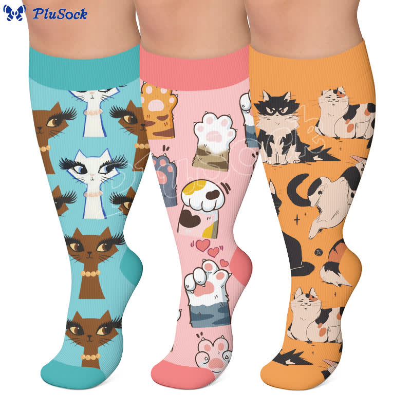 Plus Size Turquoise Cat Compression Socks - image 0