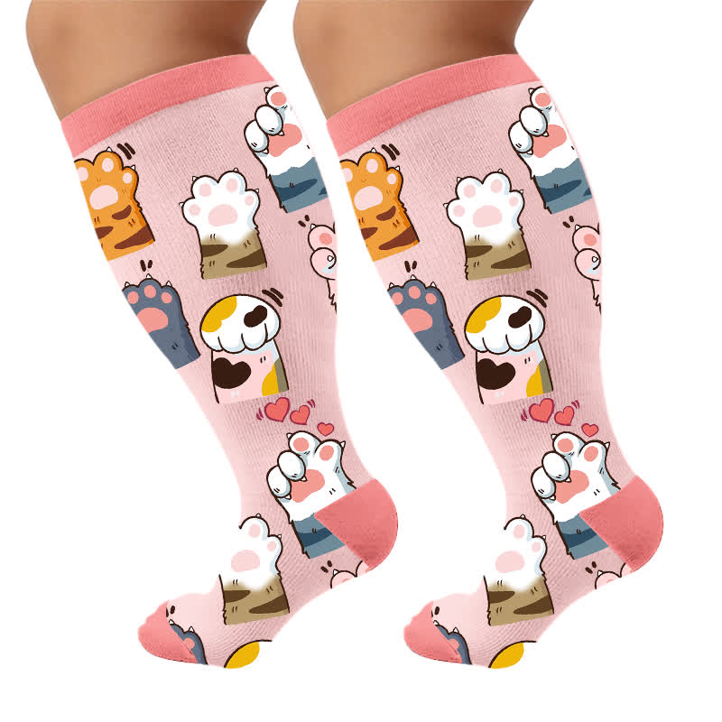 Plus Size Turquoise Cat Compression Socks - Pink(1 Pair) - 4XL - image 6
