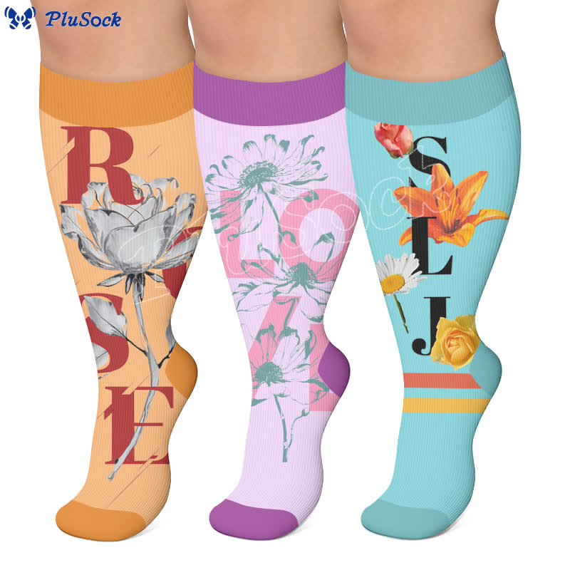Plus Size Floral Letter Compression Socks - image 0