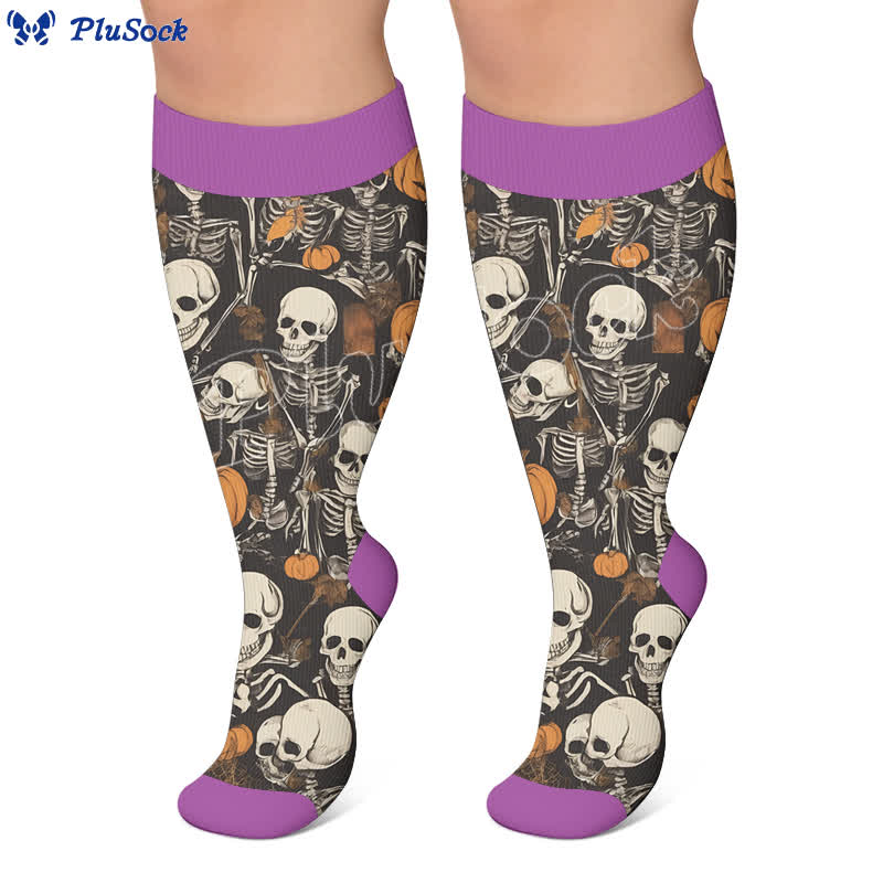 Plus Size Pumpkin Skull Compression Socks - image 3