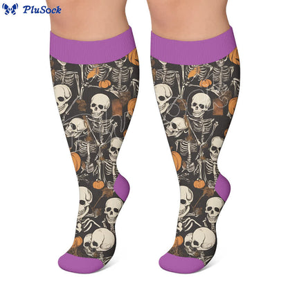 Plus Size Pumpkin Skull Compression Socks - image 3