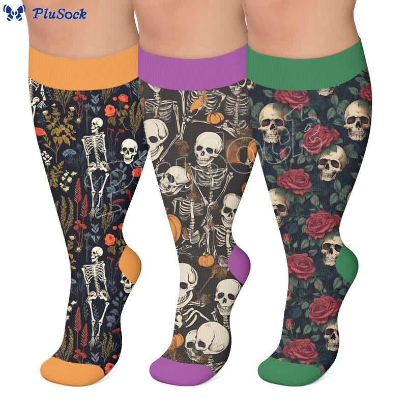Plus Size Pumpkin Skull Compression Socks - image 0