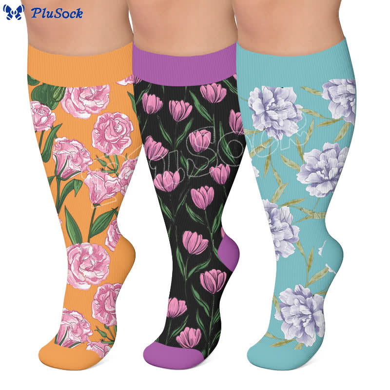 Plus Size Fresh Flowers Compression Socks - image 0
