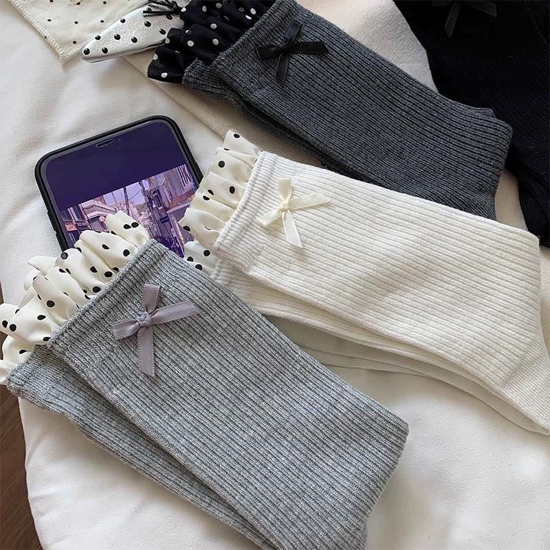 Sweet Ruffle Ribbed Socks(4 Pairs) - Light Gray - EU36-40(US3-7) - image 1