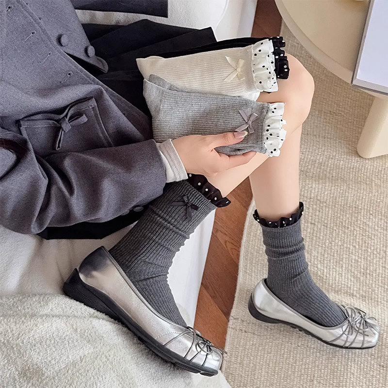 Sweet Ruffle Ribbed Socks(4 Pairs) - Dark Grey - EU36-40(US3-7) - image 4