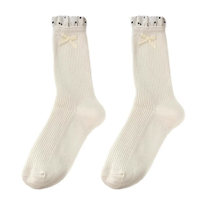 Sweet Ruffle Ribbed Socks(4 Pairs) - White - EU36-40(US3-7) - image 2