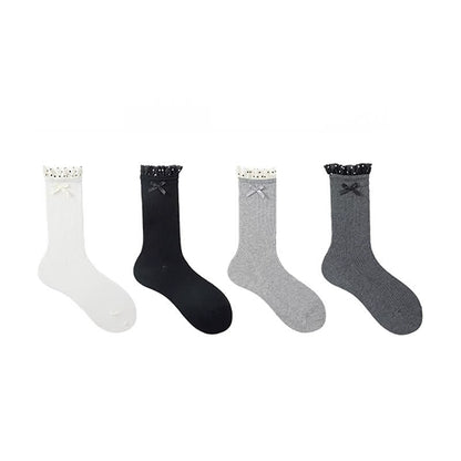 Sweet Ruffle Ribbed Socks(4 Pairs) - Black - EU36-40(US3-7) - image 6