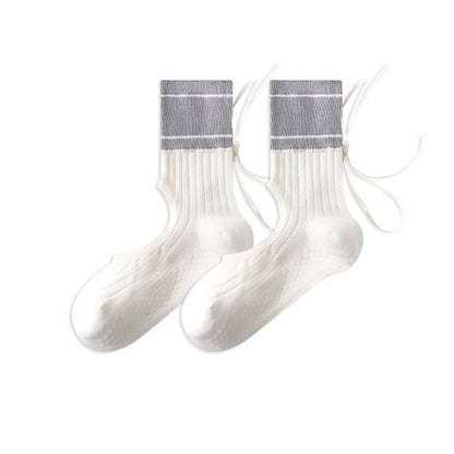 Open Instep Bow Grip Socks(2 Pairs) - Grey - EU35-40(US2-7) - With Ribbon - image 10
