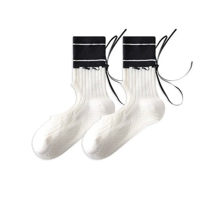 Open Instep Bow Grip Socks(2 Pairs) - Black - EU35-40(US2-7) - With Ribbon - image 11