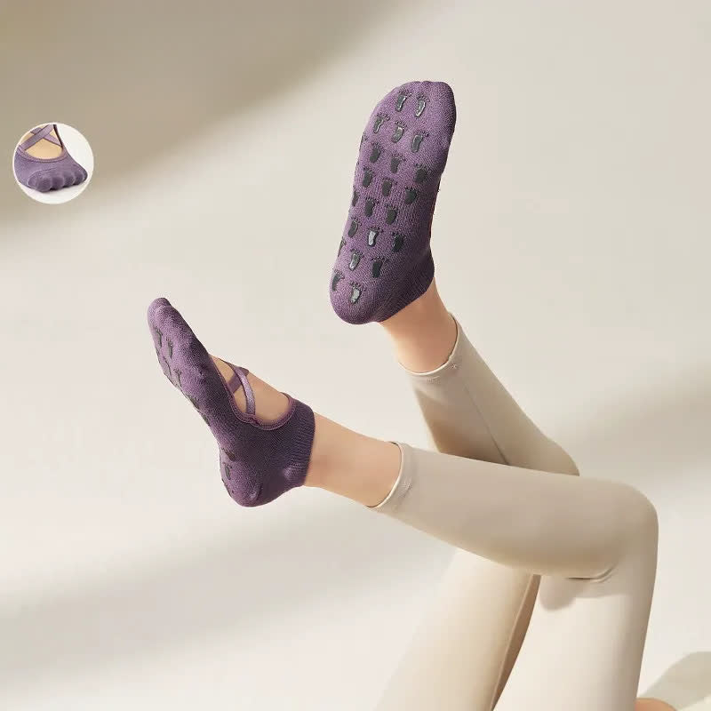 Cross Strap Yoga Grip Socks(2 Pairs) - Purple - EU35-41(US2-7.5) - image 3