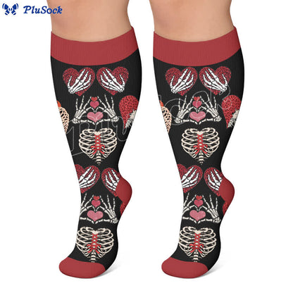 Plus Size Pink Heart Eyed Skull Compression Socks - image 5