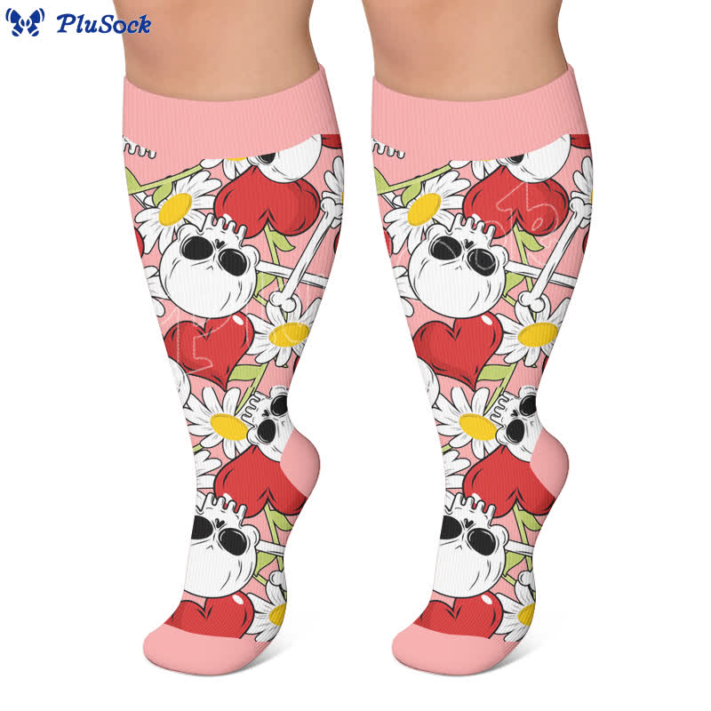 Plus Size Pink Heart Eyed Skull Compression Socks - image 6