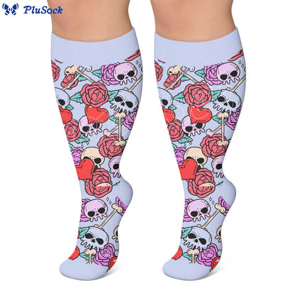 Plus Size Pink Heart Eyed Skull Compression Socks - image 7