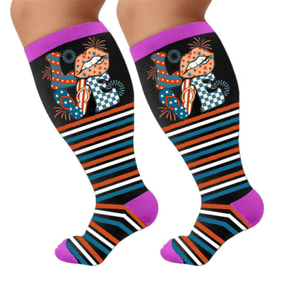 Plus Size Independence Day Compression Socks - Purple(1 Pair) - 4XL - image 9