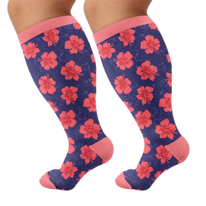 Plus Size Bright Floral Print Compression Socks - Dark Pink(1 Pair) - 4XL - image 8
