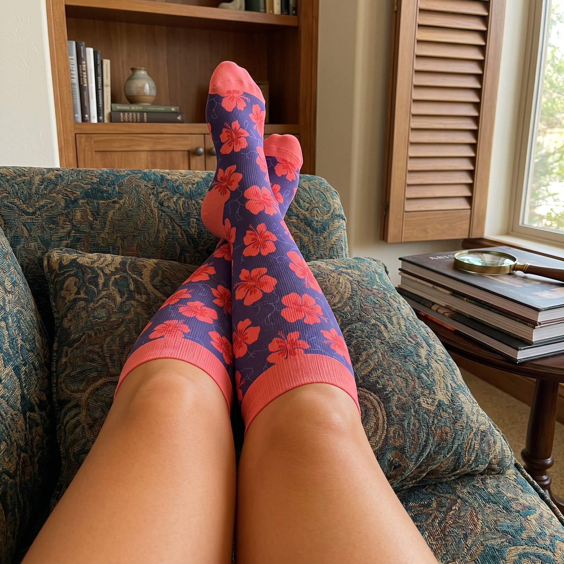 Plus Size Bright Floral Print Compression Socks - image 1