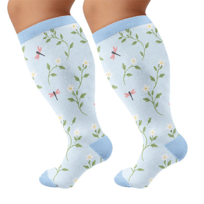 Plus Size Pastel Garden Compression Socks - Blue(1 Pair) - 4XL - image 8