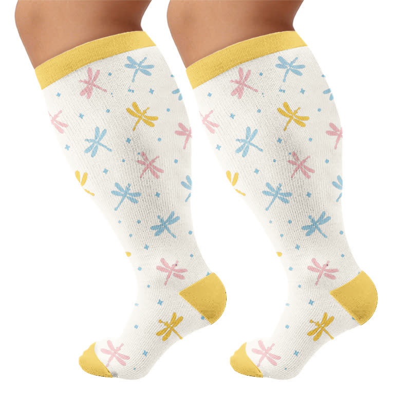 Plus Size Pastel Garden Compression Socks - Beige(1 Pair) - 4XL - image 10
