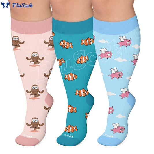 Plus Size Sloth Clownfish Pig Compression Socks - image 0